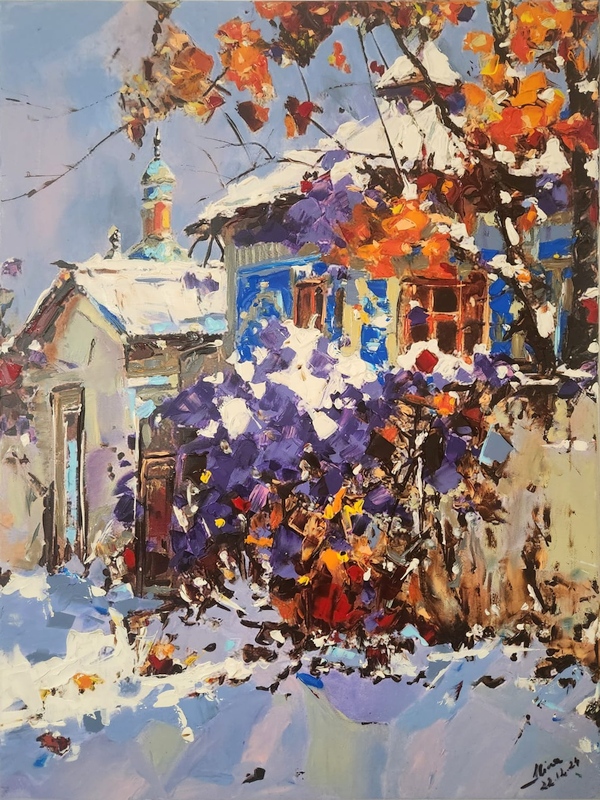 ArteDiAlina.com painting: Winter in the countryside / La prima nevicata